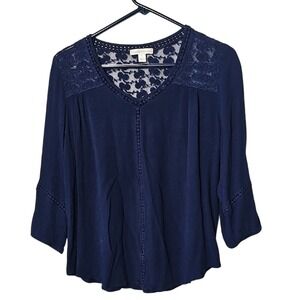 John Paul Richard Large Navy Blue Boho Blouse Womens Long Sleeve